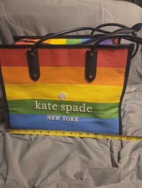 EUC Kate Spade Large Mesh Zippered Rainbow Stripe Tote Bag -